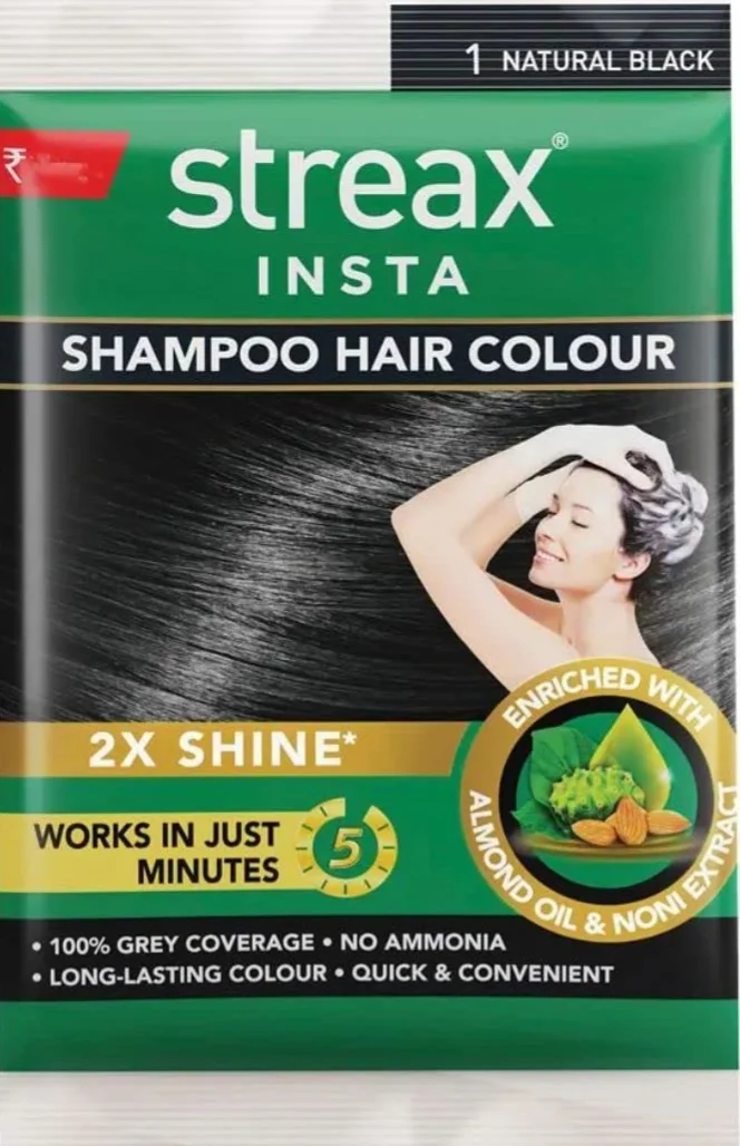 Streax Insta Shampoo Hair Colour Natural Black