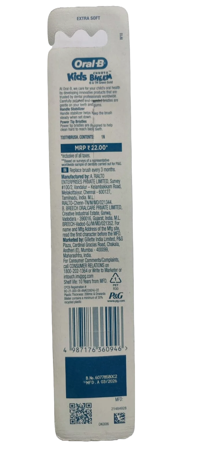 Oral-B Kids Chhota Bheem Extra Soft Toothbrush (2+ Years)