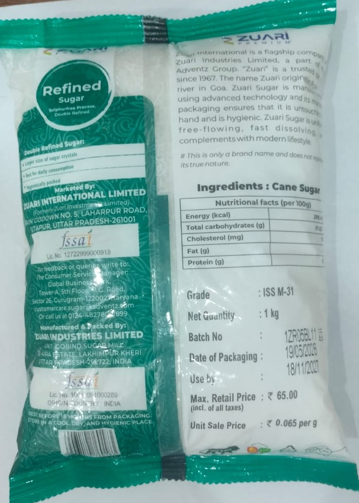 Zuari Sulphur Free Double Refined Sugar 1 Kg
